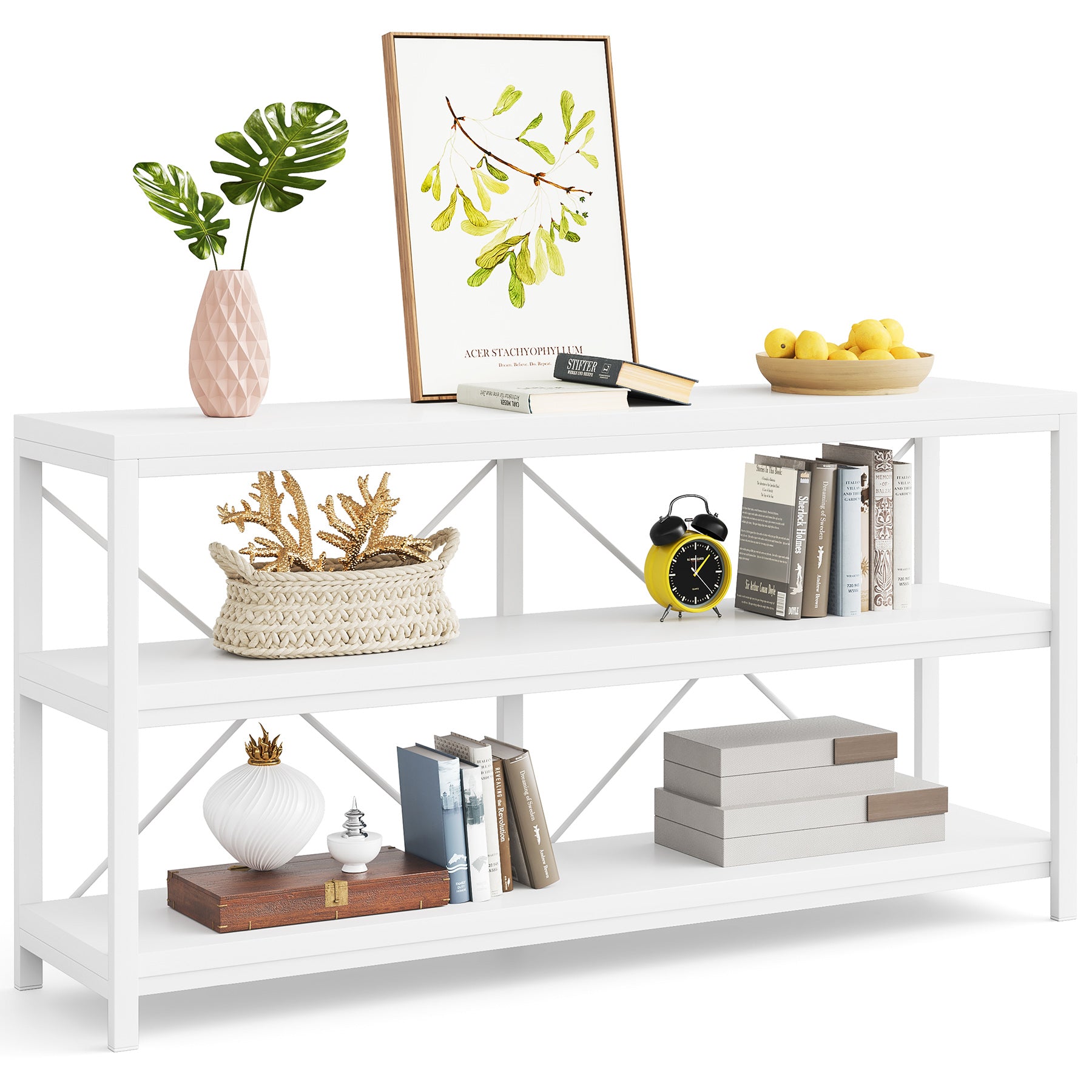 55" Console Sofa Table with 3 Tier Storage Shelves